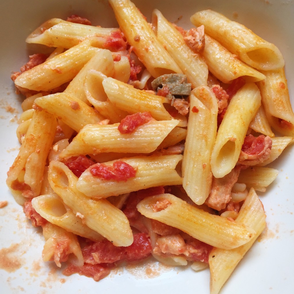 salmon and farfalle